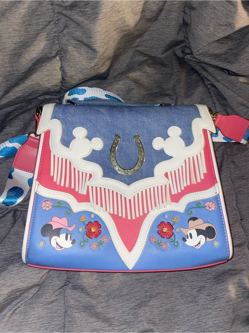 Loungefly Pink, Blue and White Western Mickey Crossbody Bag